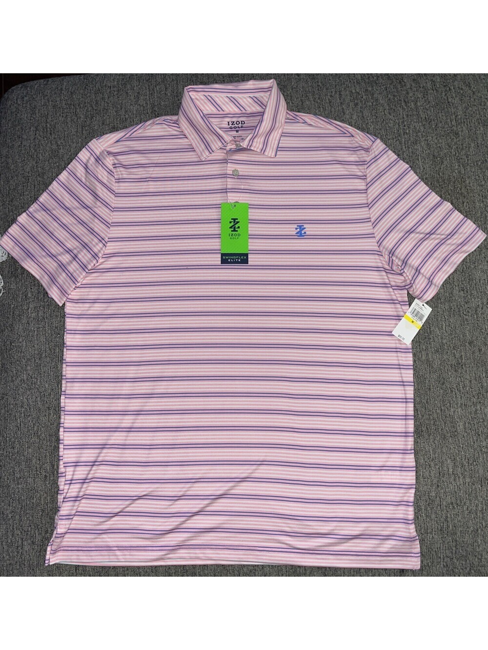 IZOD Swingflex Elite Stretch Golf Polo Mens (M) Multi-stripe Prism Pink MSRP $50